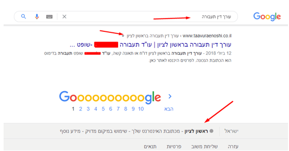 צילום מסך של קידום אתרים לעורכי דין בגוגל