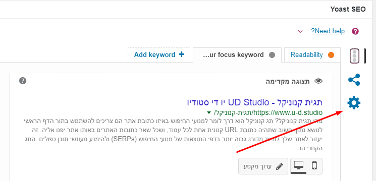 צילום מסך של תגית קנוניקל